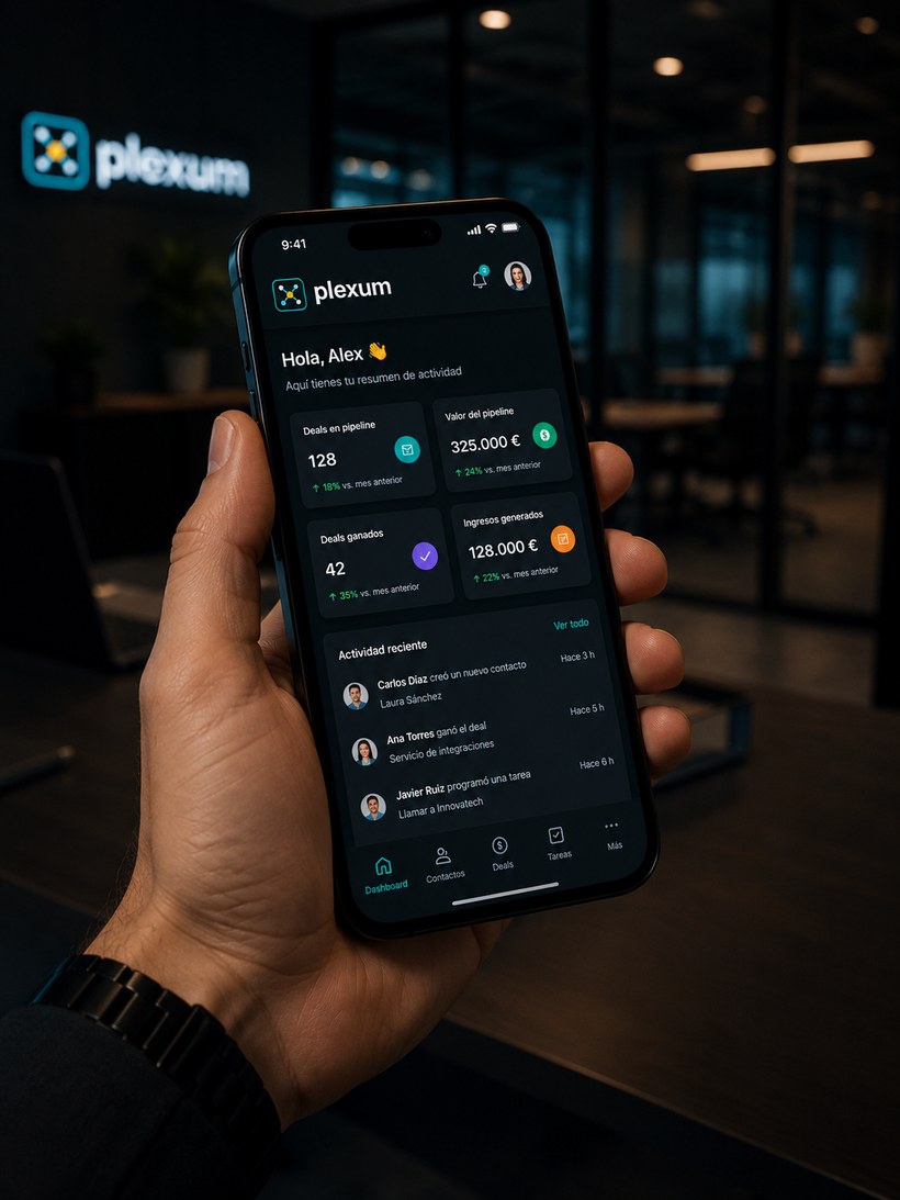App Plexum en modo oscuro